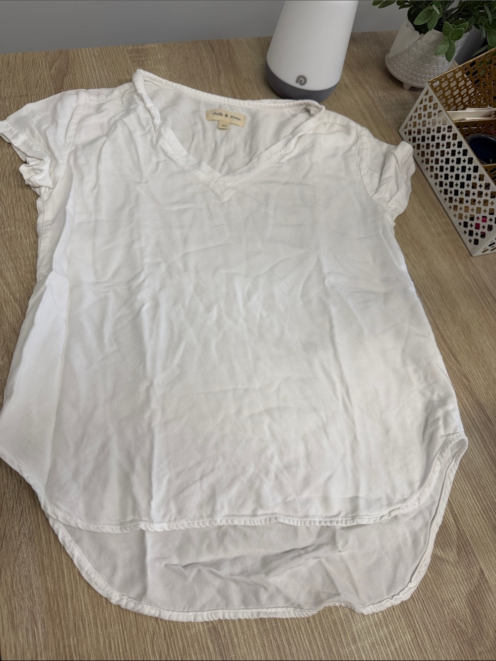 cloth & stone White V-Neck Short Sleeve Tunic
